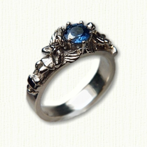 14kt white gold Angel style ring with .62ct blue sapphire