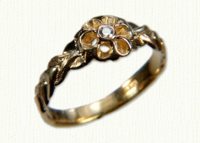 14ky antique replica flower ring with .03ct bezel set diamond