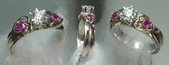 Celtic Engagement Ring with Hearts Two tone hand made double heart ring set Celtic Engagement Ring with Hearts Two tone hand made double heart ring set