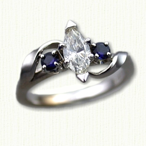 Debbie Style Engagement Ring with Marquise Diamond and Side Sapphires