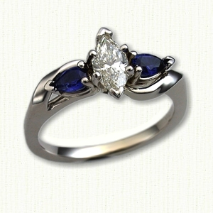 Debbie Style Engagement Ring with Marquise Diamond and Side Sapphires