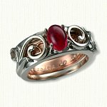14KW Floral Scroll Reverse Cradle with 1.35ct. Cabachon Ruby