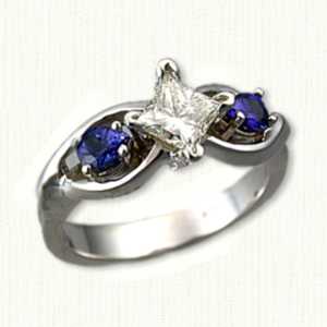Infinity Engagement Ring with a Compass Set Diamond and Blue Sapphires