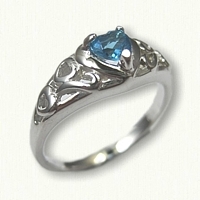 14kt White Gold Promise Ring set with a 4 x 4 Heart Shaped Blue Topaz 